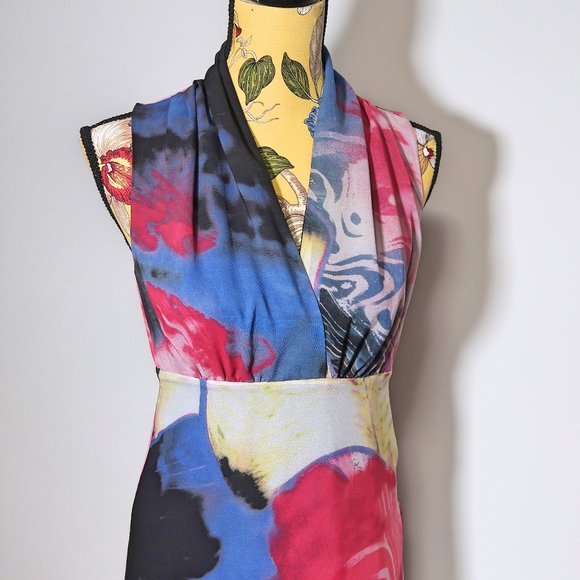 St-Martins Multicolor Empire Waist Midi Dress Size 38 - Picture 6 of 10